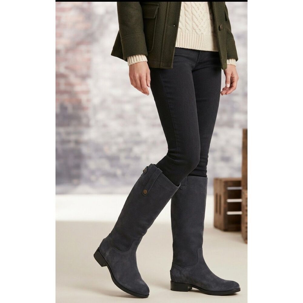 Sam Edelman Gray Over The Knee Tall Boots Gold Snap Detail Size 7M NWT